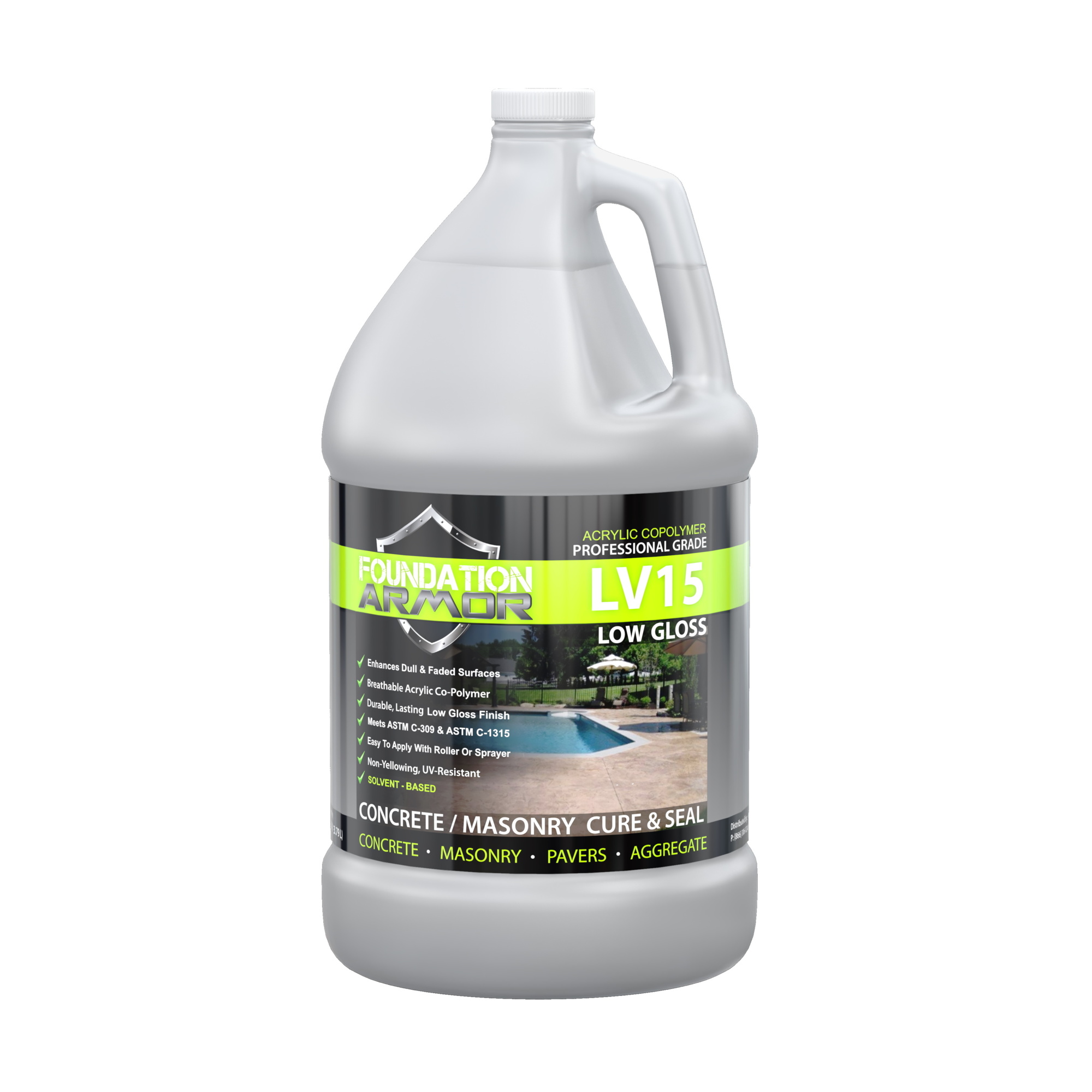 Foundation Armor, Low Gloss Solvent Based Cure and Seal, Container Size 1 Gallon, Color Clear, Application Method Sprayer or Roller, Model# LV151GAL